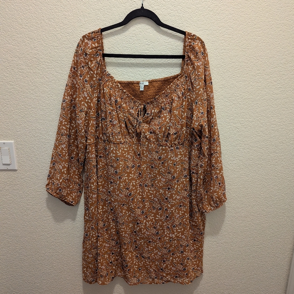 Mustard Floral Peasant Dress